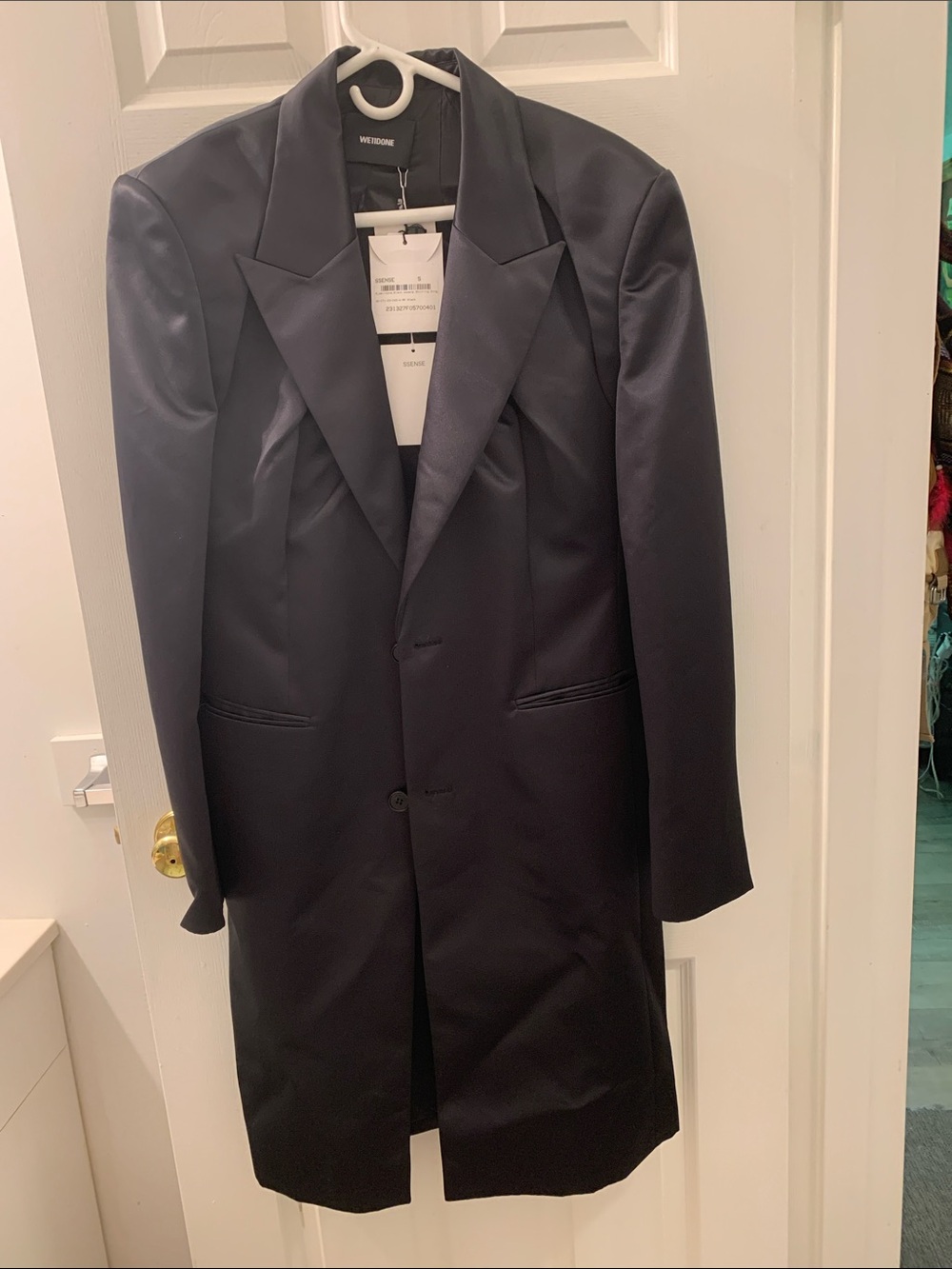 WE11DONE. Witchery Black Satin-Trim Long Blazer